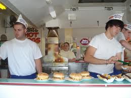 flipping burgers